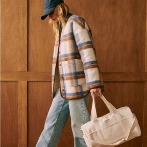 Sezane Cream and Blue Teddy Jacket